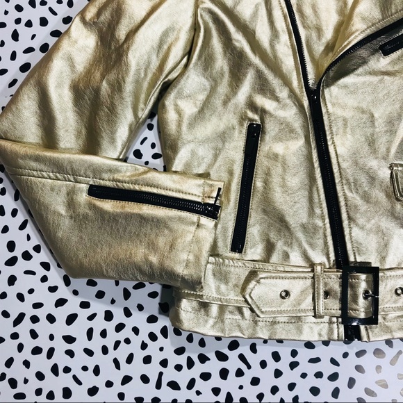 Bebe Gold Moto Jacket Medium Motorcycle Vegan - Picture 5 of 7